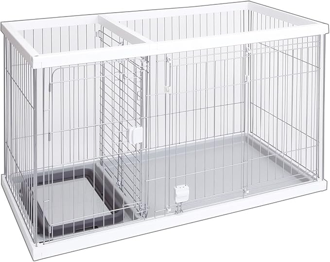 Petio ドッグルームサークルの公式商品画像。居住スペースとトイレを分ける仕切り付き